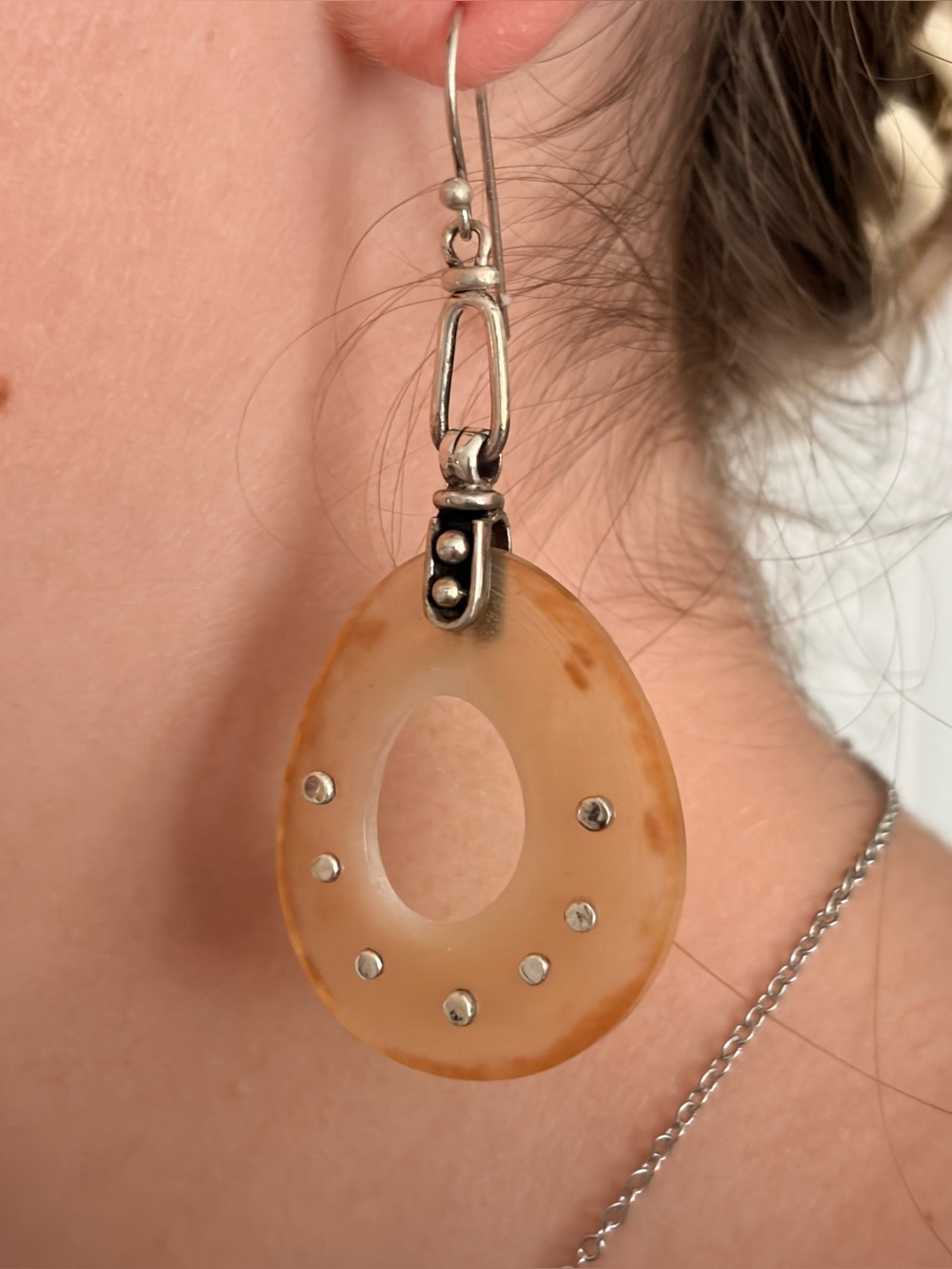 Elegant Tan and Silver Earrings